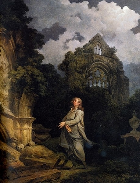 Visitor to a moonlit churchyard - James Loutherbourg