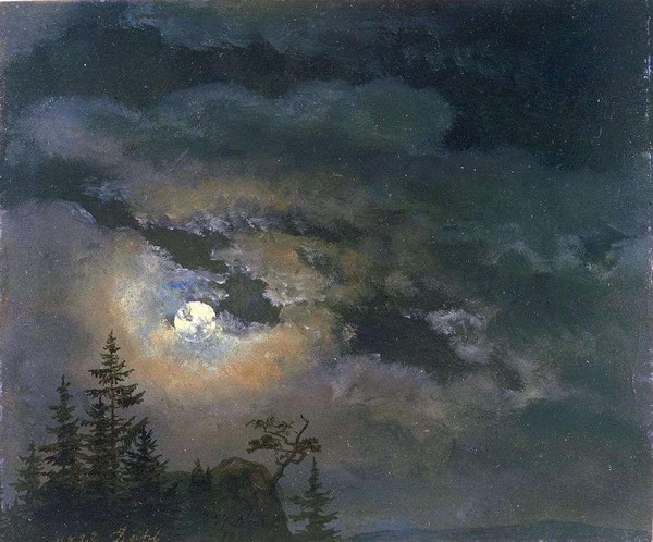 A Cloud and Landscape Study by Moonlight - Johan Christian Dahl