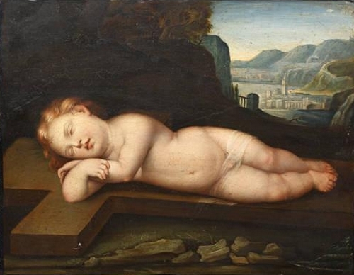The Child Jesus sleeping on a cross - F. Albani