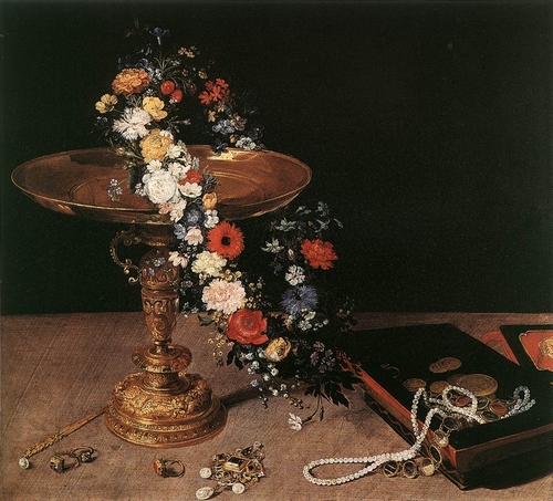 Still-life with garland of flowers and golden tazza- Brueghel the Elder/