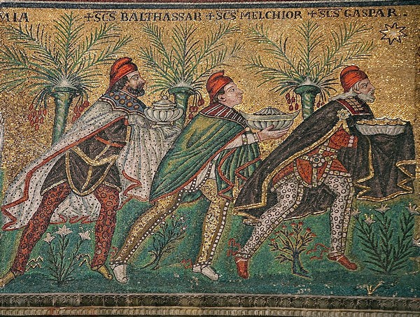 The Magi. Byzantine mosaic c.  565, Basilica of Sant'Apollinare Nuovo, Ravenna