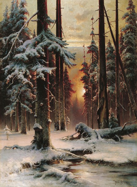 Winter Sunset in a Spruce Forest - Julius Sergius von Klever